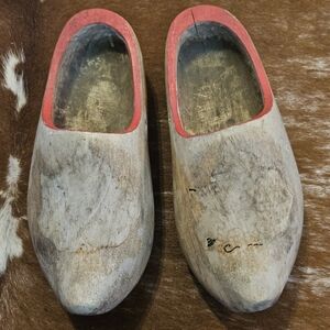 Vintage Wooden Clogs with Red Trim